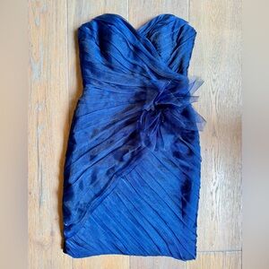 Theia Royal Blue Tulle Shimmer Sleeveless Formal Cocktail Evening Mini Dress 2